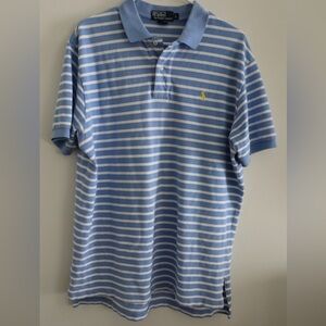 Vintage Polo Ralph Lauren Striped Polo Shirt Blue White Yellow Pony Logo